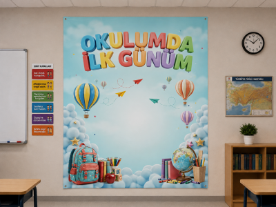 Okulumda İlk Gün Fotoğraf Panosu – Gökyüzü ve Balonlar