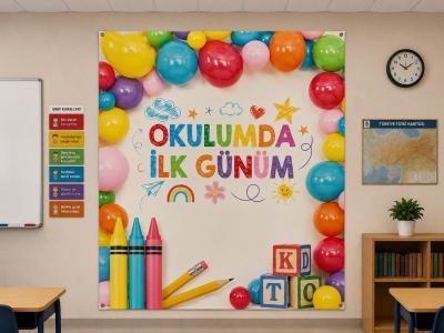Okulumda İlk Gün Fotoğraf Panosu – Renkli Balonlar